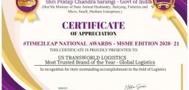 US Transworld Logistics Awarded as a Trusted Brand by the Government of India